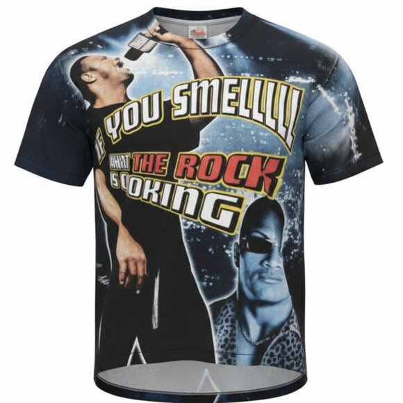 WWE- RARE 90s Vtg -The Rock T-Shirt - 'Smell What The Rock Is Cooking'🧑‍🍳💥 - Picture 2 of 6